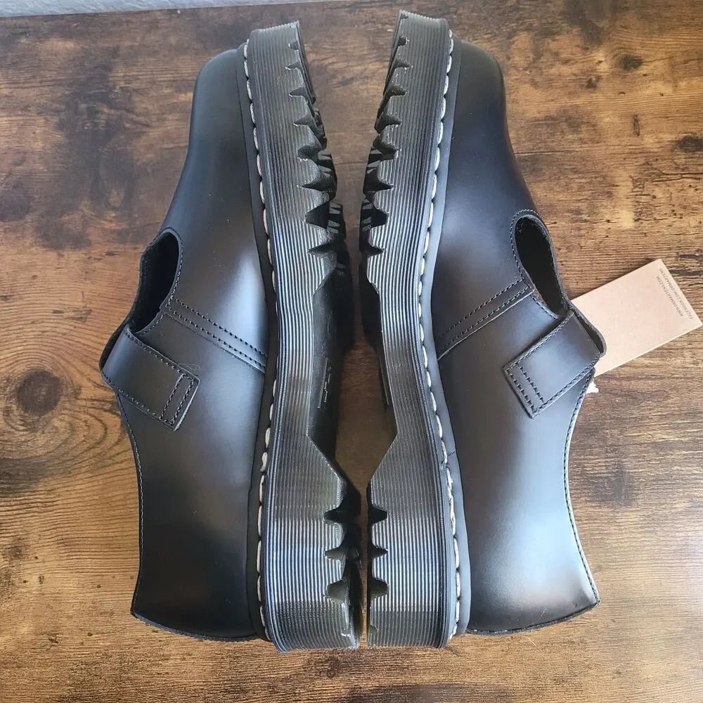 Dr Martens Womens Black Polley Air Wair Mary Jane Shoes Size 11 Grain T Bar New